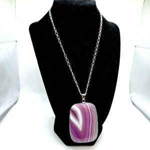 Purple Agate Rectangle Pendant Necklace | N225